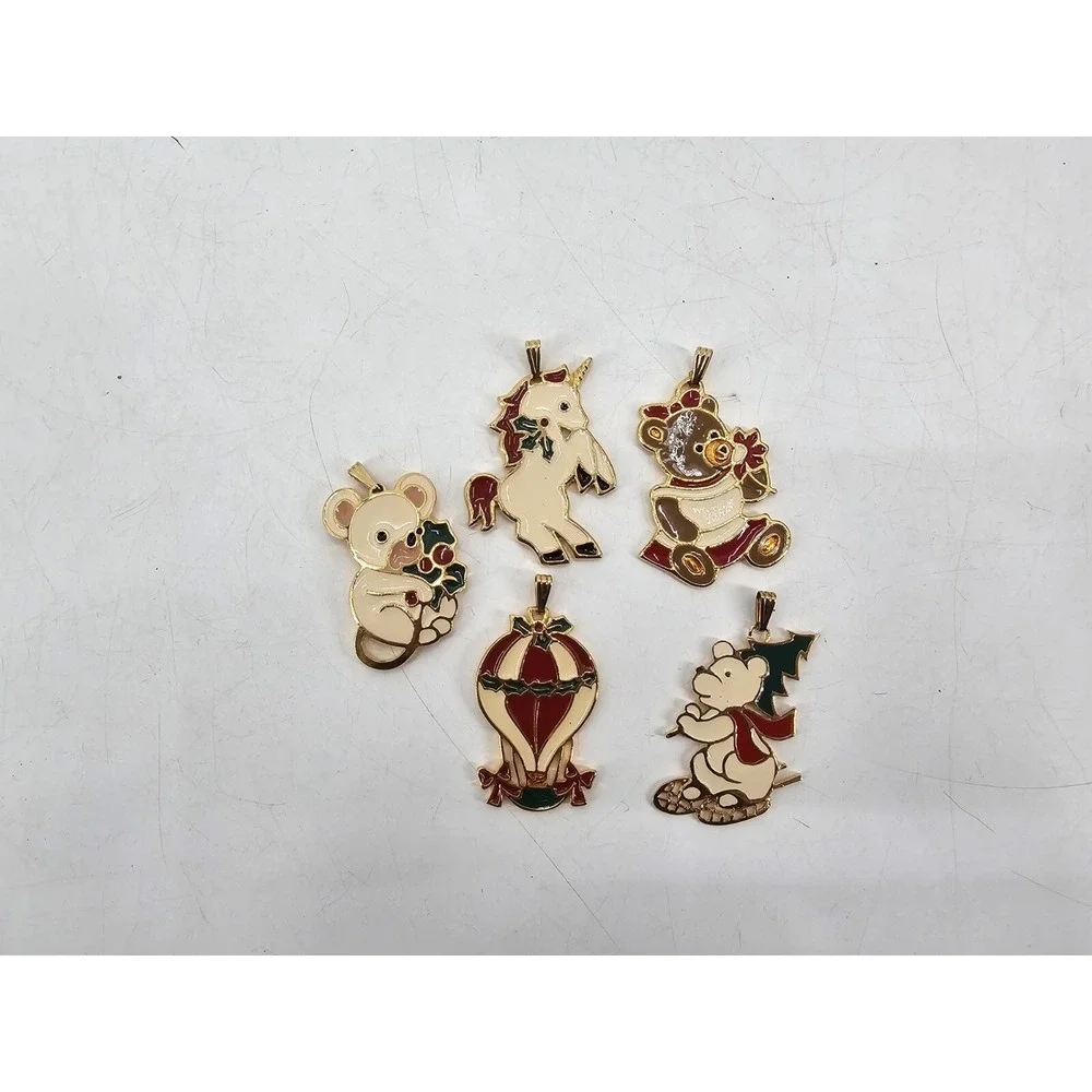 Lot Of 5 VTG Wallace Silversmiths‎ Enamel Sitting Bear Ornament Christmas